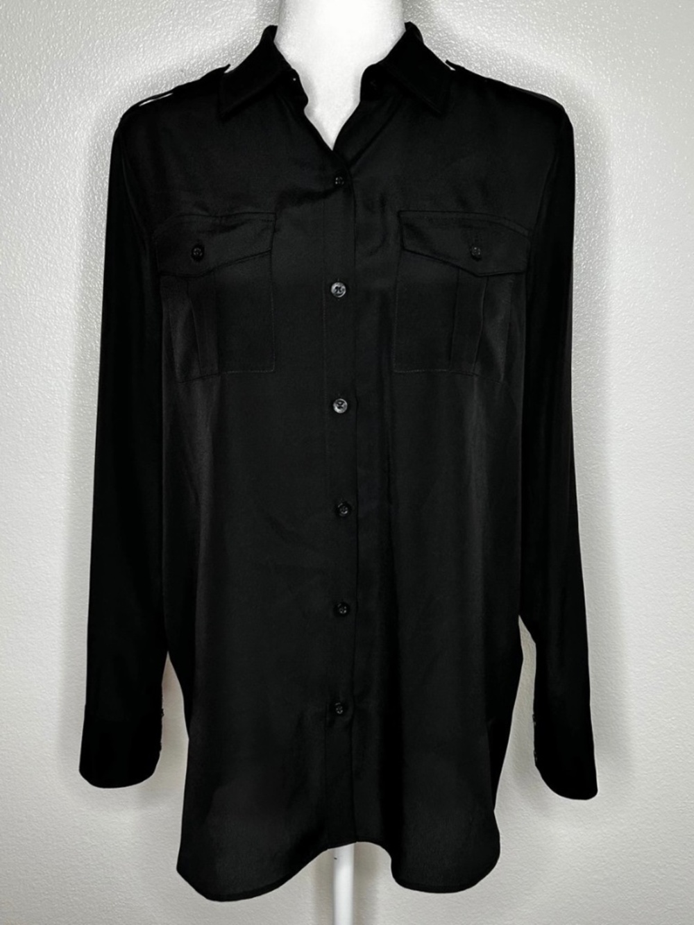 DKNY Womens Black Long Sleeve Button-Up Top Blouse Size S EUC